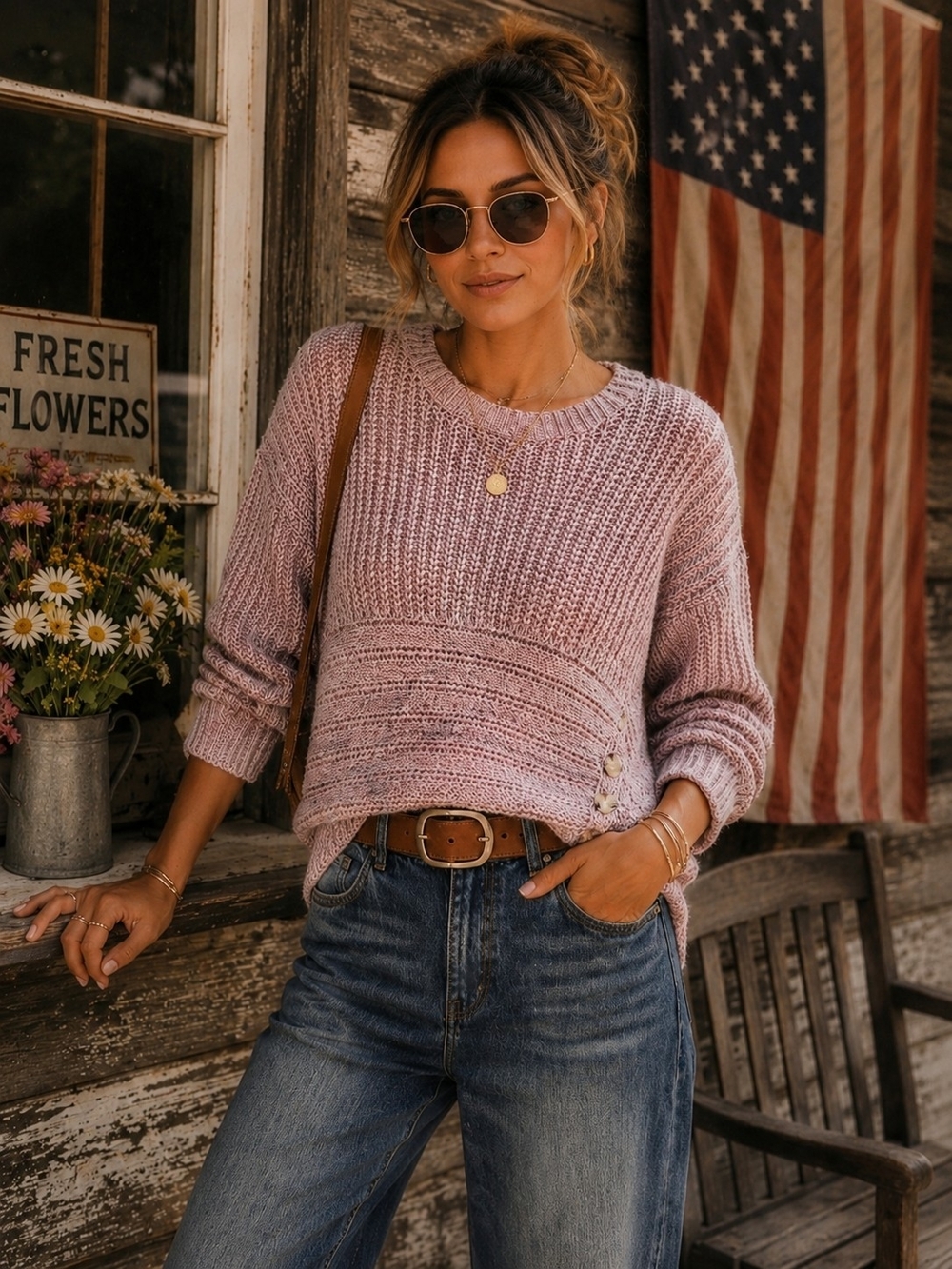 Lucky Brand Pink Marled Knit Sweater Size Large | Boho Cottagecore
